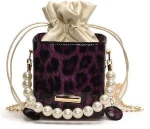 Leopard Purse Cheetah Print Mini Bucket Bag Drawstring Crossbody Box Purse for Girls Prom Wedding Evening Bag