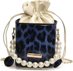 Leopard Purse Cheetah Print Mini Bucket Bag Drawstring Crossbody Box Purse for Girls Prom Wedding Evening Bag