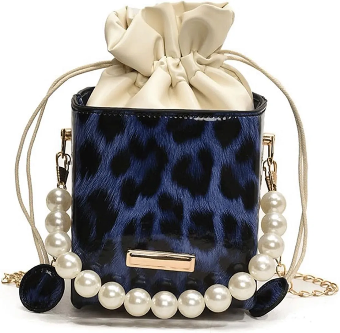 Leopard Purse Cheetah Print Mini Bucket Bag Drawstring Crossbody Box Purse for Girls Prom Wedding Evening Bag