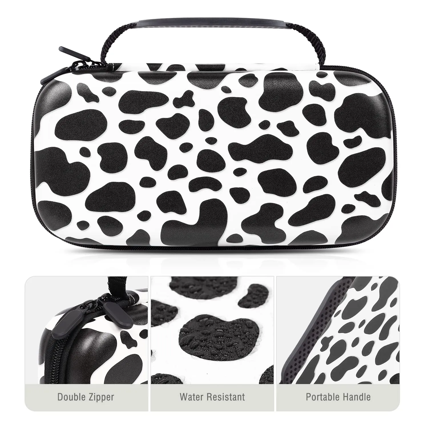Lokigo Carrying Case for Nintendo Switch/Switch OLED Model (2021), Portable Travel Girls Carry Case Protective Hard Shell with 16 Games Card Cartridges for Switch Console & Accessories, Cow Print