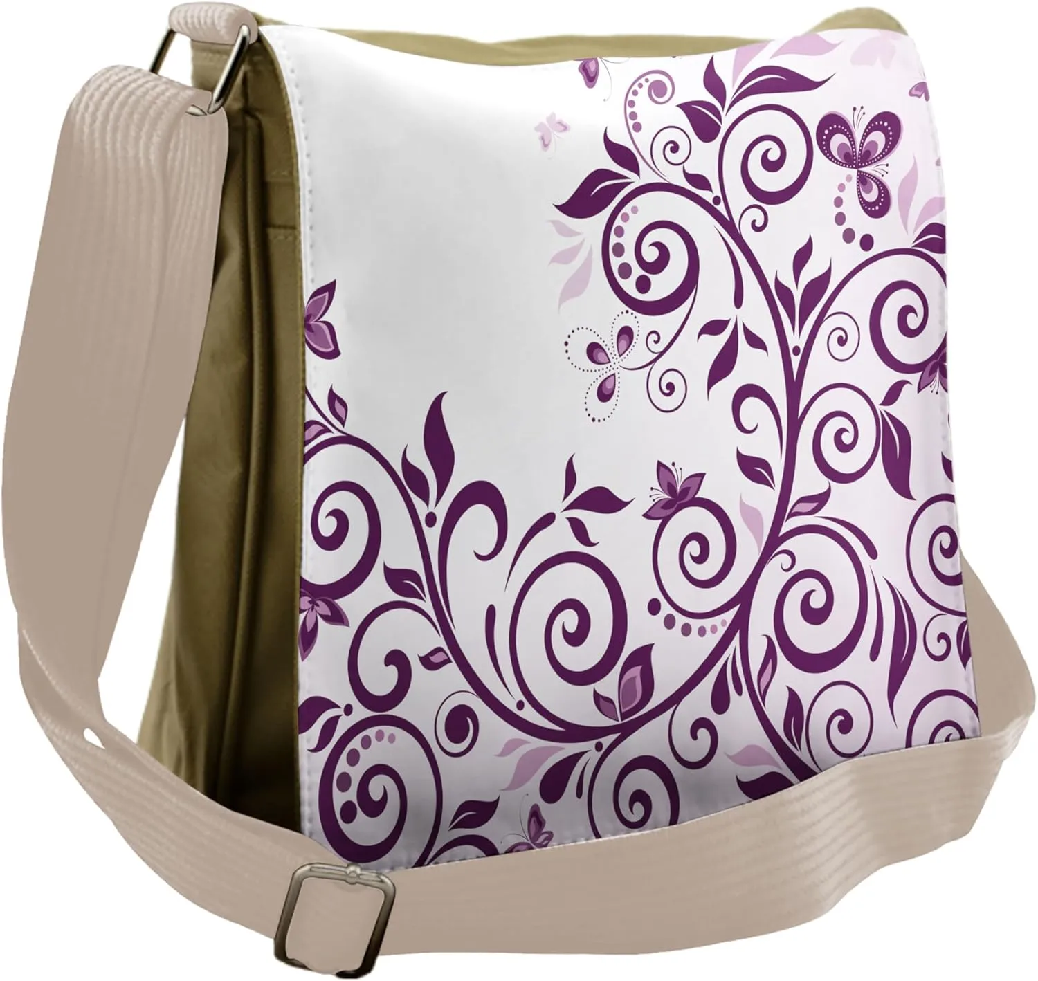 Lunarable Purple Messenger Bag, Vine Ivy Branches Swirls, Unisex Cross-body