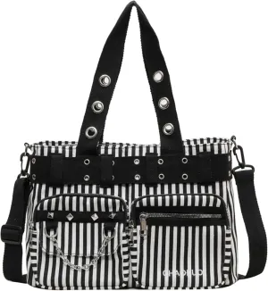 Makukke Y2K Tote Bag for Women Canvas Shoulder Bag Large Gothic Bag Skull Handbag for Work Office Travel