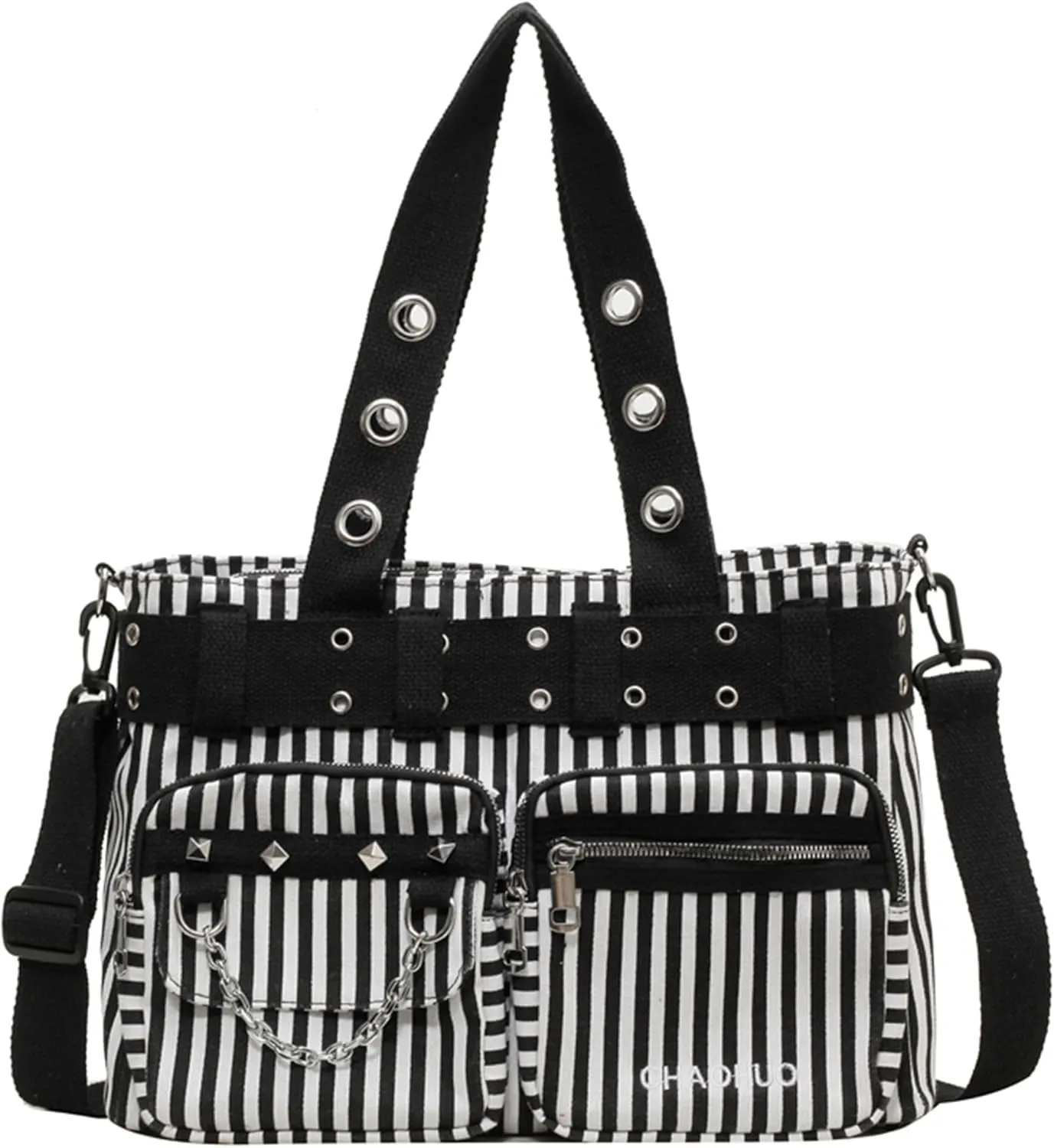 Makukke Y2K Tote Bag for Women Canvas Shoulder Bag Large Gothic Bag Skull Handbag for Work Office Travel