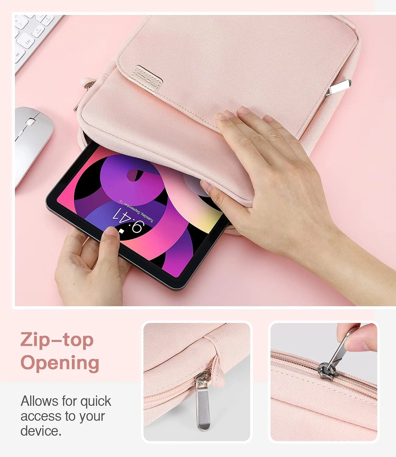 MoKo 9-11 Inch Tablet Sleeve Bag Handle Carrying Case with Shoulder Strap Fits New 11-inch iPad Pro M4/iPad Air M2, iPad 10th 10.9, iPad 9/8/7th 10.2, iPad Air 5/4th 10.9, Tab S8/S9 11, Pink