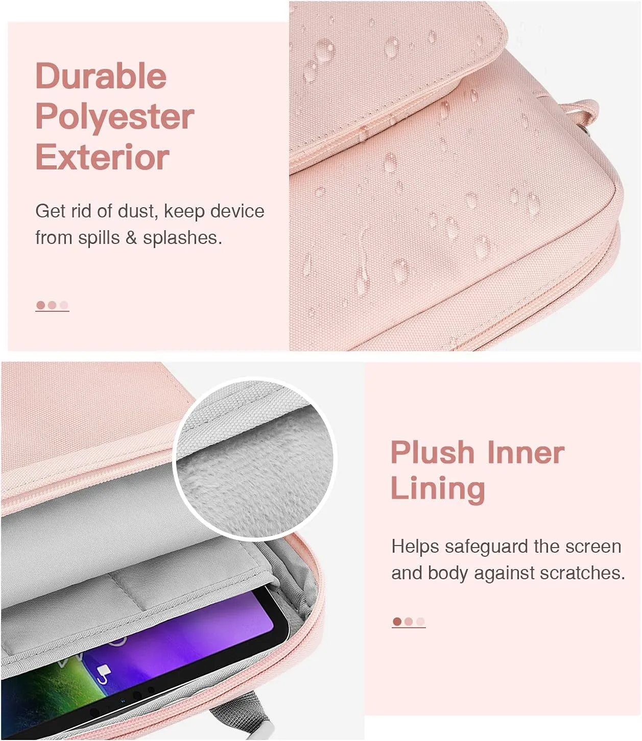 MoKo 9-11 Inch Tablet Sleeve Bag Handle Carrying Case with Shoulder Strap Fits New 11-inch iPad Pro M4/iPad Air M2, iPad 10th 10.9, iPad 9/8/7th 10.2, iPad Air 5/4th 10.9, Tab S8/S9 11, Pink