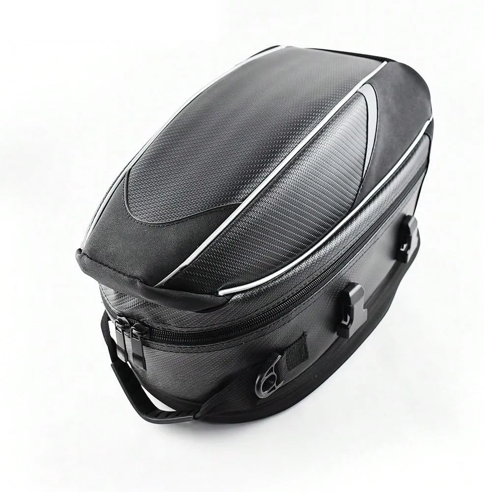 Motorcycle Tail Bag for Suzuki DR 125 1982-2014, Large Capacity Water-Resistant Wear-Resistant Motorcycle Helmet Bag, Expandable Rear Seat Storage Luggage Backpack,B White Black