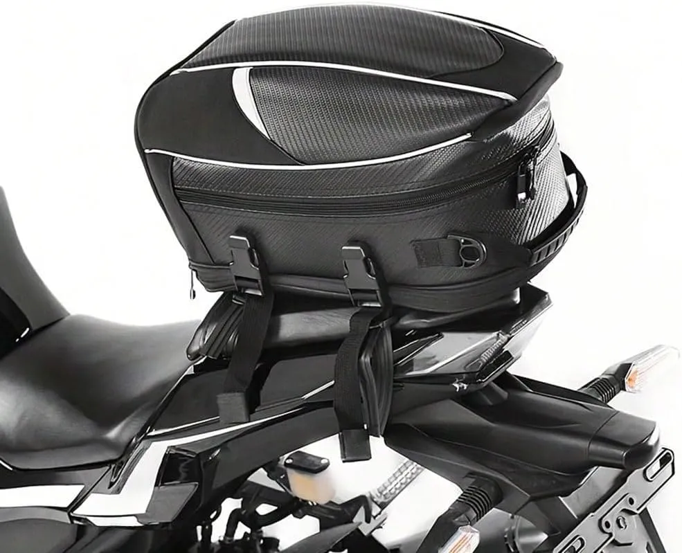 Motorcycle Tail Bag for Suzuki DR 125 1982-2014, Large Capacity Water-Resistant Wear-Resistant Motorcycle Helmet Bag, Expandable Rear Seat Storage Luggage Backpack,B White Black
