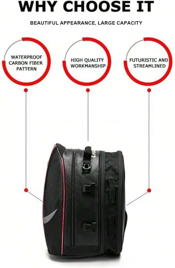 Motorcycle Tail Bag for Suzuki DR 125 1982-2014, Large Capacity Water-Resistant Wear-Resistant Motorcycle Helmet Bag, Expandable Rear Seat Storage Luggage Backpack,B White Black