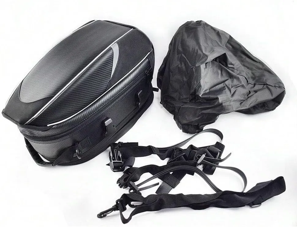 Motorcycle Tail Bag for Suzuki DR 125 1982-2014, Large Capacity Water-Resistant Wear-Resistant Motorcycle Helmet Bag, Expandable Rear Seat Storage Luggage Backpack,B White Black