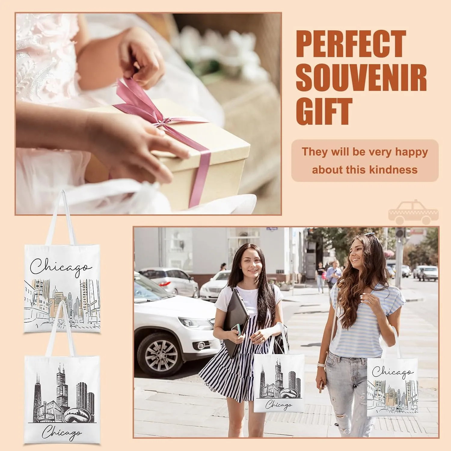 Paterr 4 Pcs City Souvenir Tote Bag-New York Chicago Seattle Los Angeles Boston San Francisco Paris Italy Las Vegas Nashville