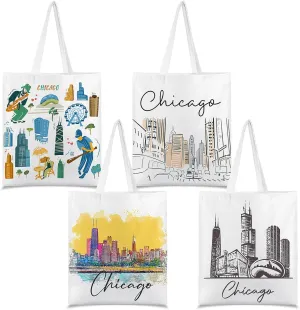 Paterr 4 Pcs City Souvenir Tote Bag-New York Chicago Seattle Los Angeles Boston San Francisco Paris Italy Las Vegas Nashville