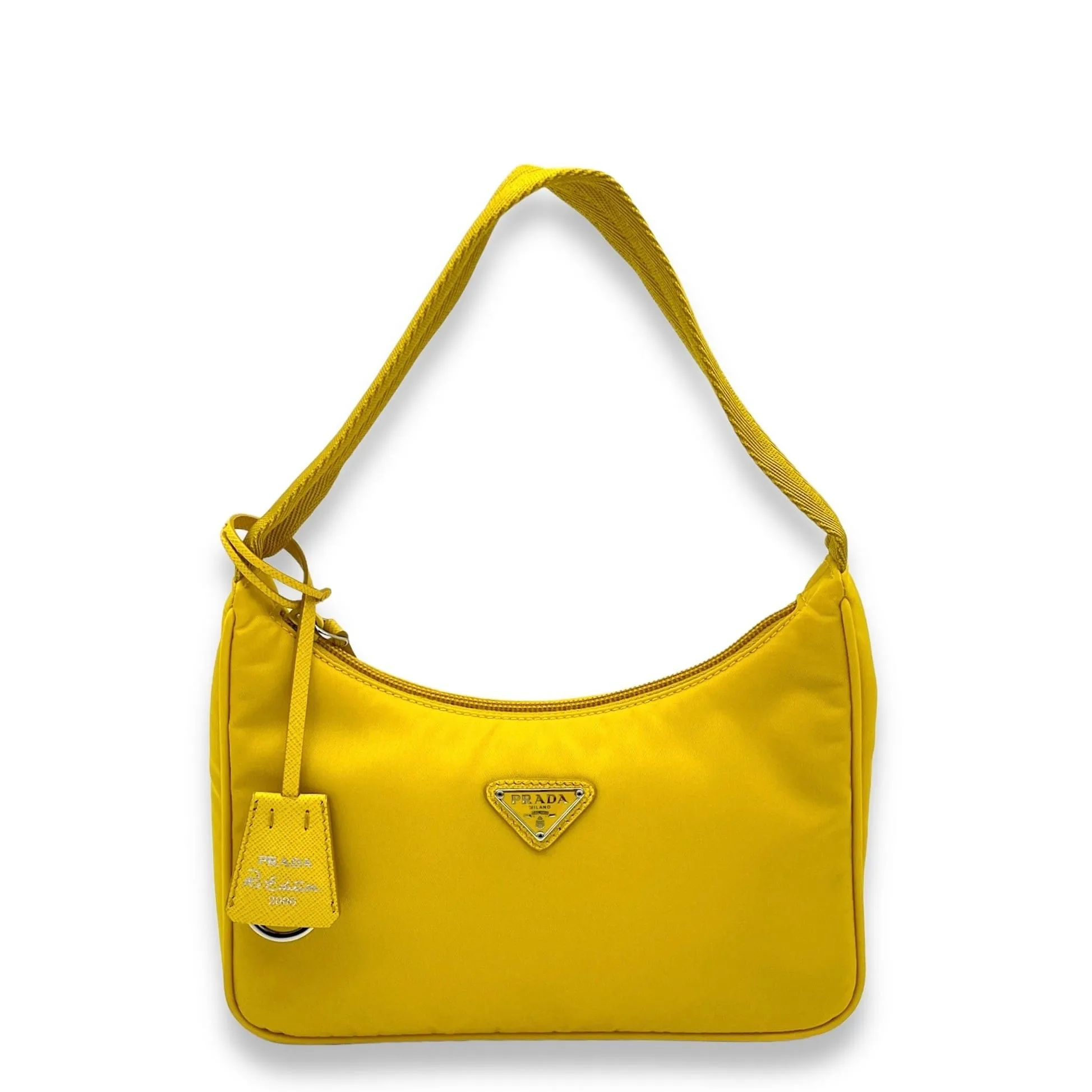 Prada Re-Edition 2000 Yellow Shoulder Bag in Re-Nylon, Silver hardware C2409-000940CH