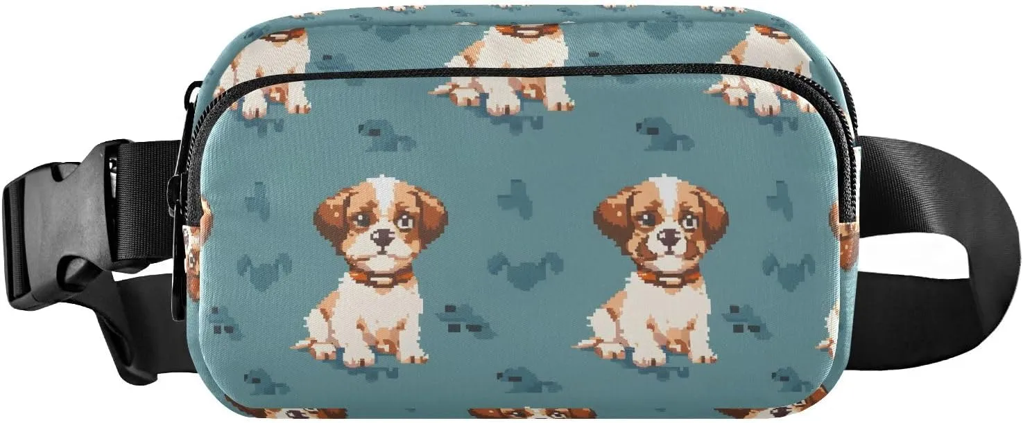 Puppy Pixel Style Fanny Pack for Women Men, Crossbody Waist Packs with Adjustable Strap Belt bag for Travel Workout Hiking