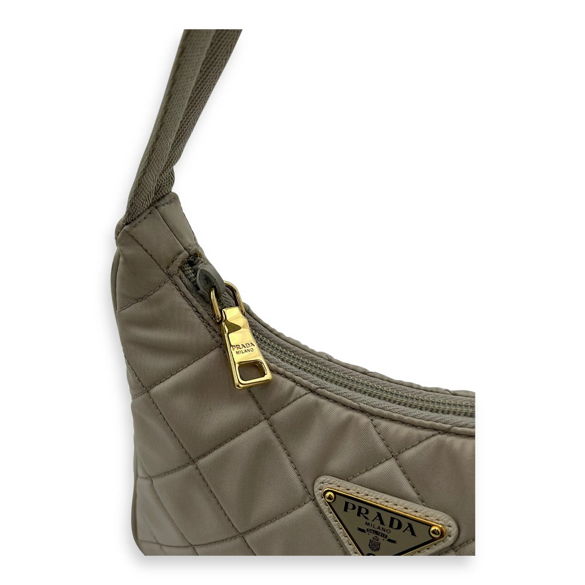 Re-Edition Shoulder Bag Beige in Re-Nylon, Gold hardware