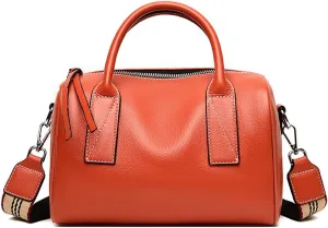 ROUROU Boston Bag for Women Genuine Leather Handbag Top Handle Satchel Large Capacity Shoulder Bag Crossbody Bag Purse