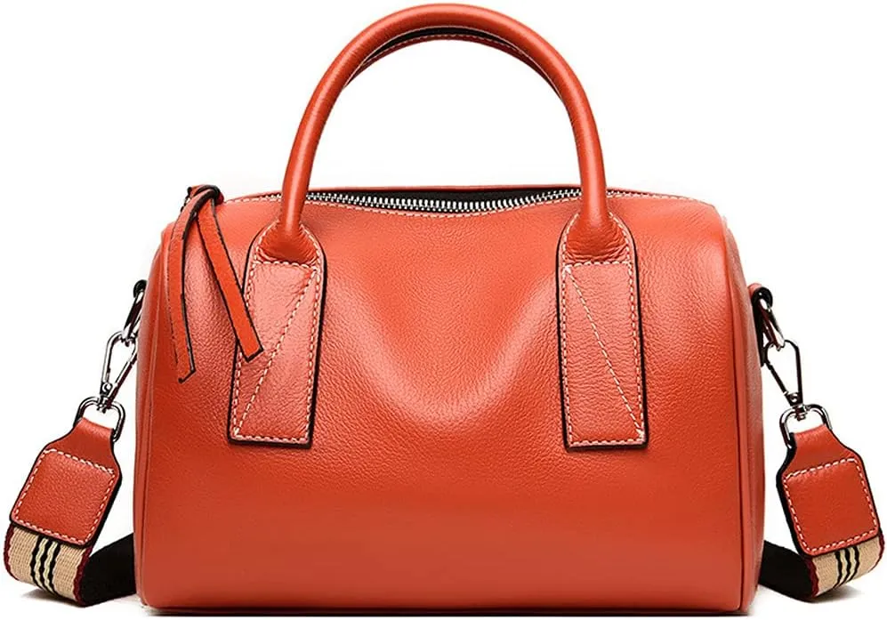 ROUROU Boston Bag for Women Genuine Leather Handbag Top Handle Satchel Large Capacity Shoulder Bag Crossbody Bag Purse