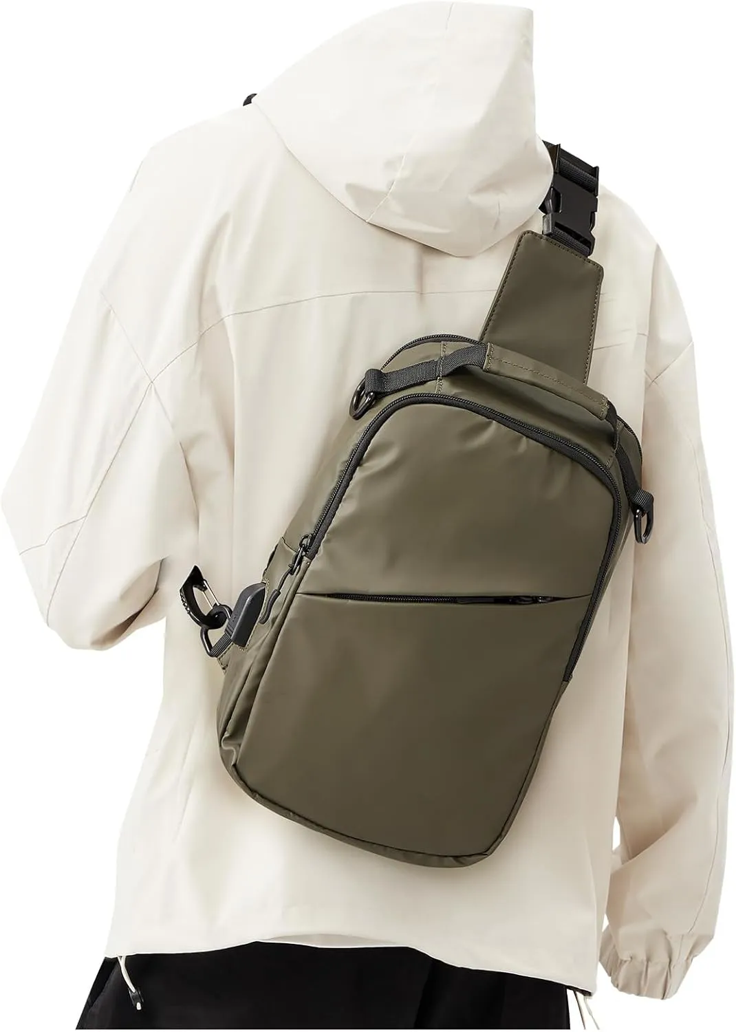 SEAFEW khaki Sling Crossbody Backpack Shoulder Messenger Bag for Men Women, Mini Anti Theft One Strap Motorcycle Backpack Sling Tactical Chest Bag for Hiking Walking Biking Travel Cycling