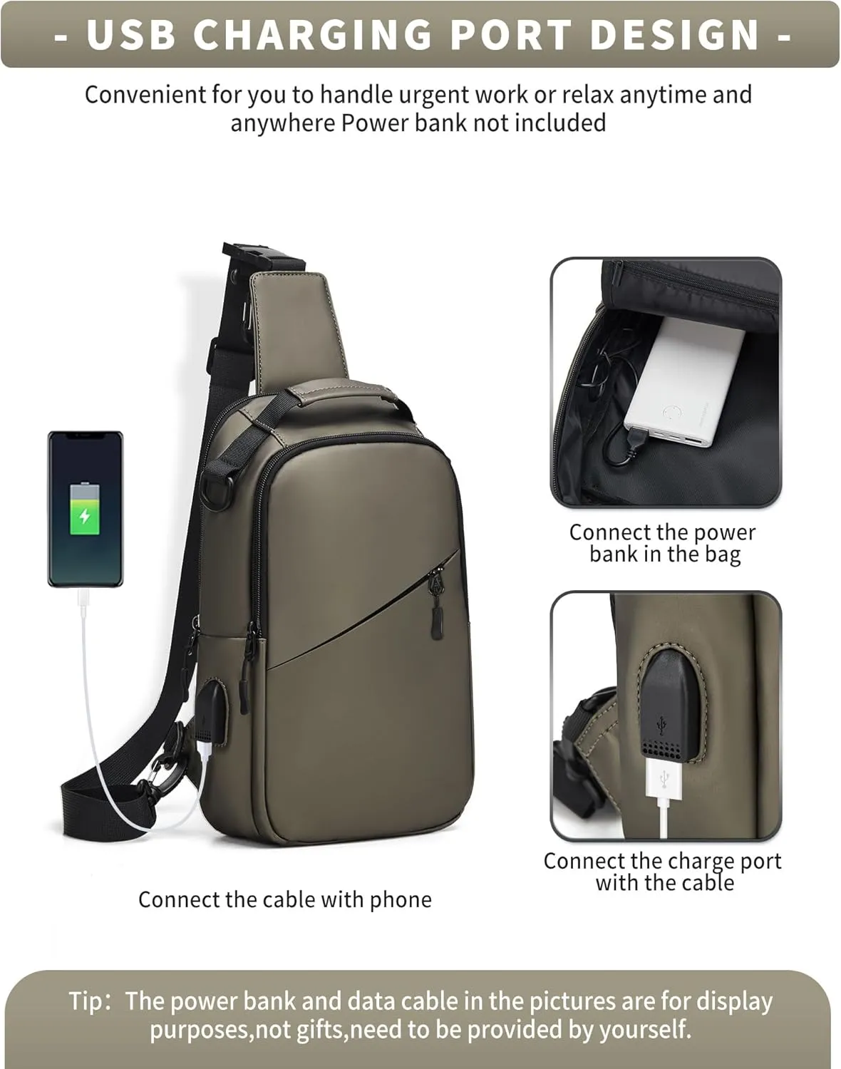 SEAFEW khaki Sling Crossbody Backpack Shoulder Messenger Bag for Men Women, Mini Anti Theft One Strap Motorcycle Backpack Sling Tactical Chest Bag for Hiking Walking Biking Travel Cycling