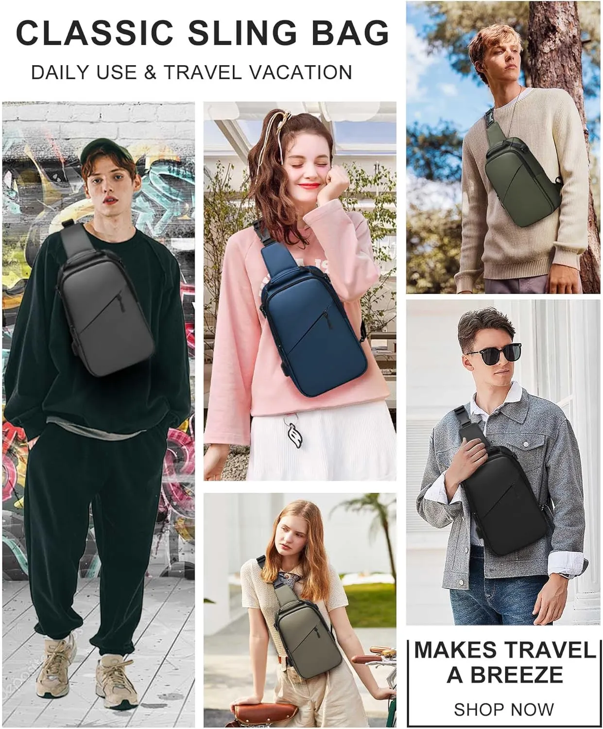 SEAFEW khaki Sling Crossbody Backpack Shoulder Messenger Bag for Men Women, Mini Anti Theft One Strap Motorcycle Backpack Sling Tactical Chest Bag for Hiking Walking Biking Travel Cycling