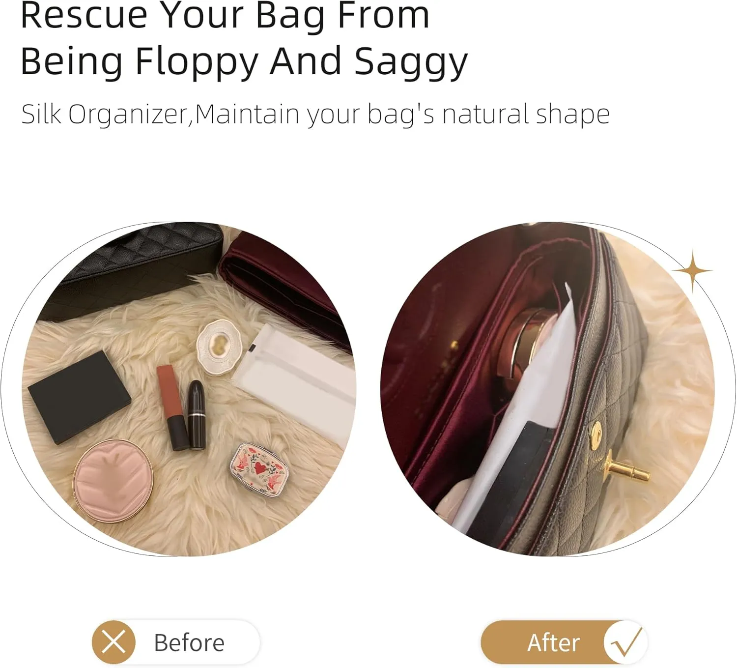 Silk Purse Organizer for Chanel Classic Flap Square/Mini/Small/Medium/Jumbo/Maxi,Insert Bag in Bag,Luxury Handbag Tote Lining Bag Shapers(CF Medium 25,Fuchsia)