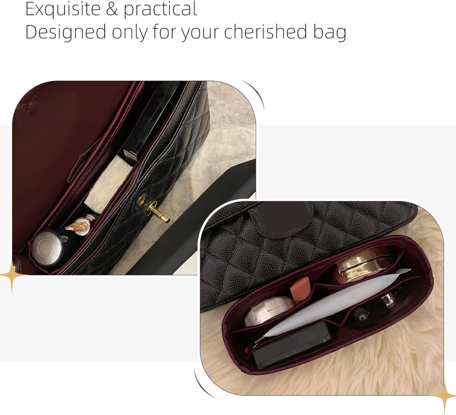 Silk Purse Organizer for Chanel Classic Flap Square/Mini/Small/Medium/Jumbo/Maxi,Insert Bag in Bag,Luxury Handbag Tote Lining Bag Shapers(CF Medium 25,Fuchsia)
