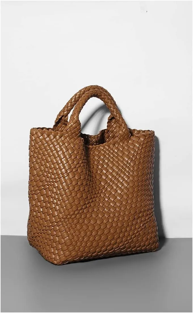 Soft Leather Bucket Tote One Shoulder Large Bag, Woven Dumpling Bag, Niche Design Beach Bags