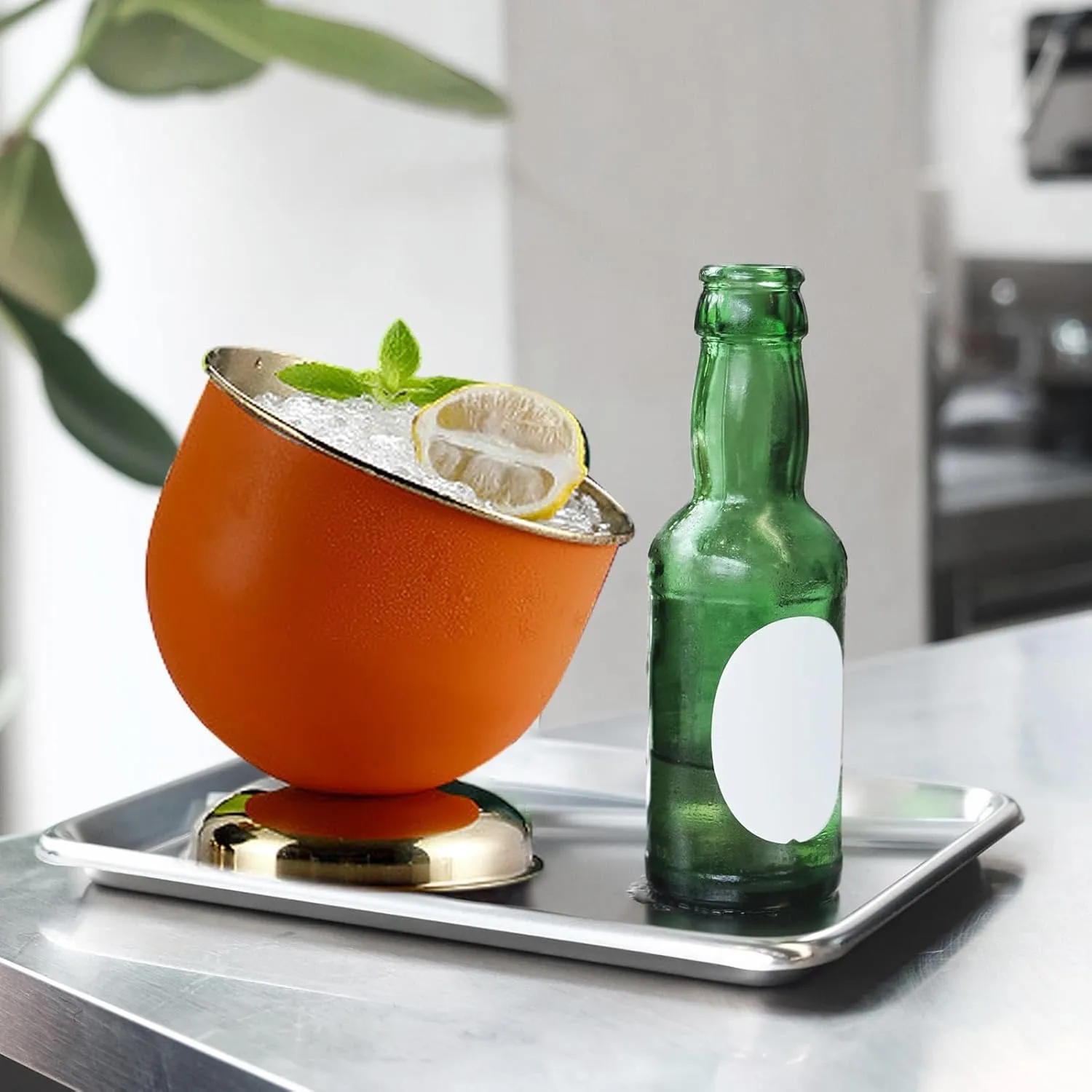 Stainless Steel Ice Bucket, Wine Cooling Bucket, Sturdy Champagne Bucket, Beer Bucket for Wedding Party, Restaurants, Picnics, Orange Large