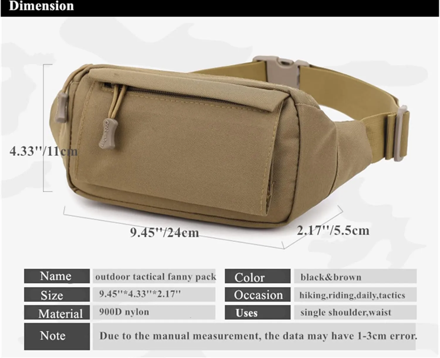 Tactical Fanny Pack Small Military Waist Bag Money Belt Bumbag WR Nylon for Daily Use Travel Hiking Climbing Running (Brown)