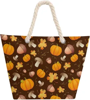 Tote Bag Hemp Rope Shoulder Bag Autumn Acorns Pumpkins for Women Large Casual Handbag Work Dating
