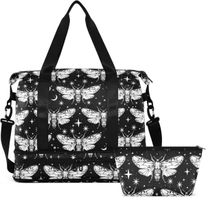 Travel Duffel Tote Bag Butterfly and Stars Sports Duffel Bag with Wet Pocket Weekender Overnight Bag for Women Men Gym Bag, Carry On Bag Hospital Bag for Labor and Delivery