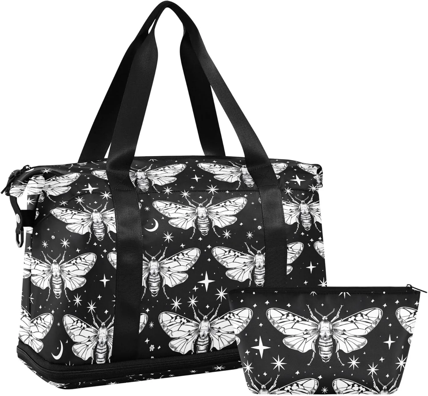 Travel Duffel Tote Bag Butterfly and Stars Sports Duffel Bag with Wet Pocket Weekender Overnight Bag for Women Men Gym Bag, Carry On Bag Hospital Bag for Labor and Delivery