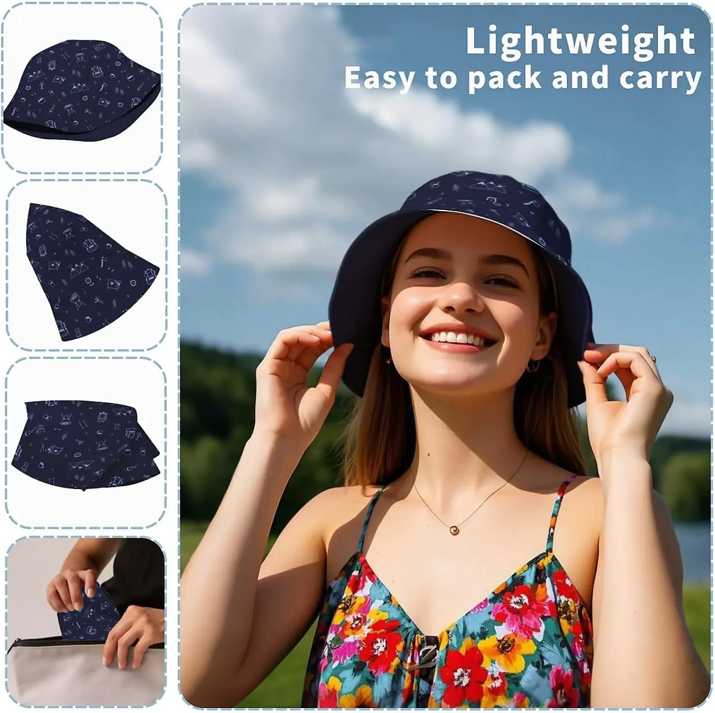 Unisex Print Double Side Wear Summer Reversible Sun Fishing Bucket Hat for Men Women Teens,Tropic Vibes