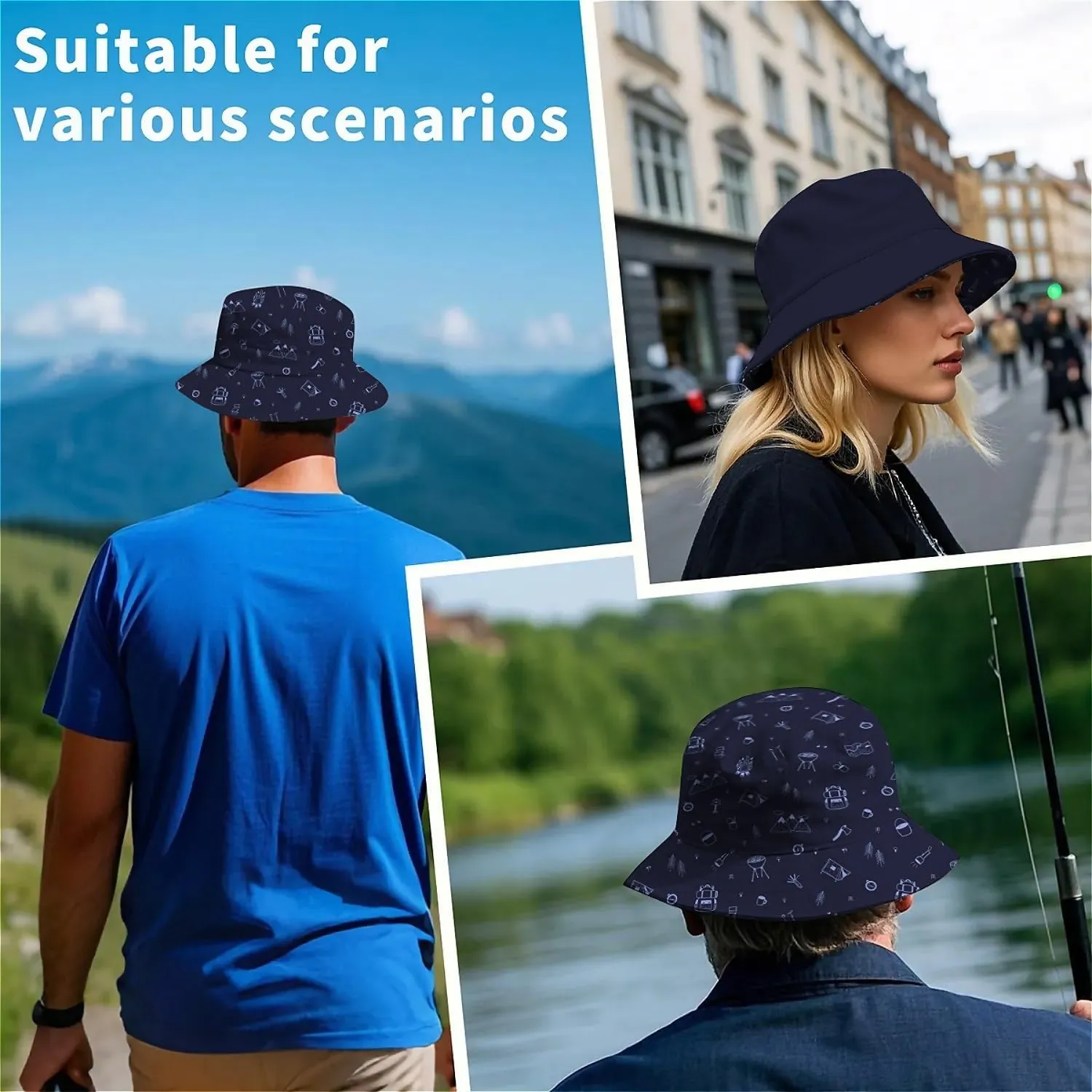 Unisex Print Double Side Wear Summer Reversible Sun Fishing Bucket Hat for Men Women Teens,Tropic Vibes