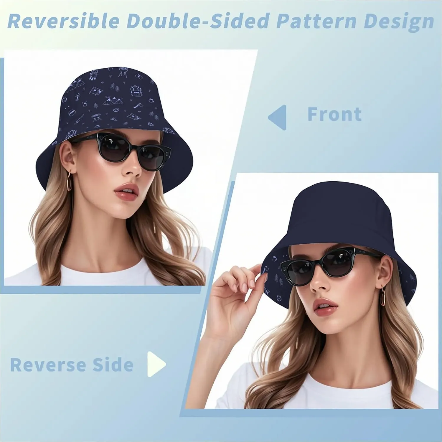 Unisex Print Double Side Wear Summer Reversible Sun Fishing Bucket Hat for Men Women Teens,Tropic Vibes