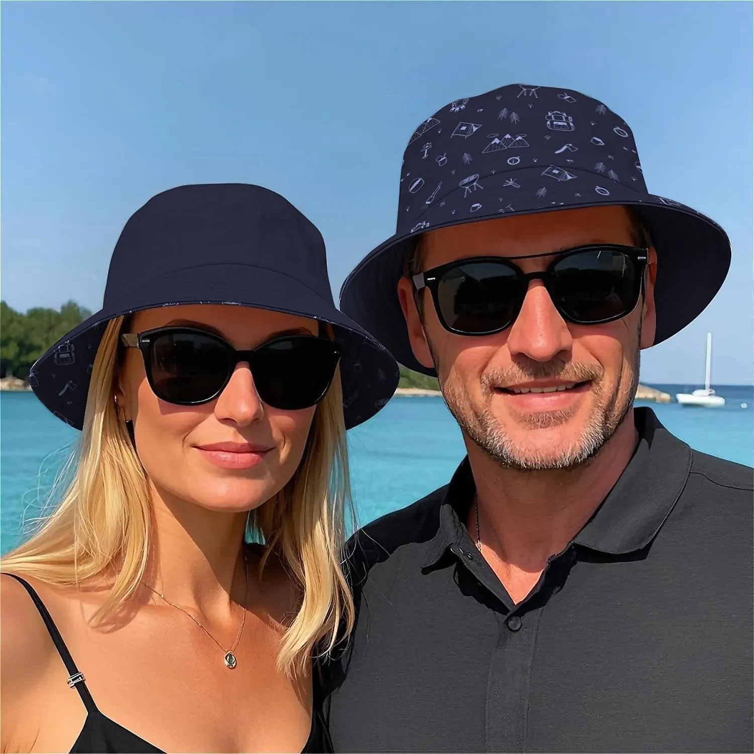 Unisex Print Double Side Wear Summer Reversible Sun Fishing Bucket Hat for Men Women Teens,Tropic Vibes