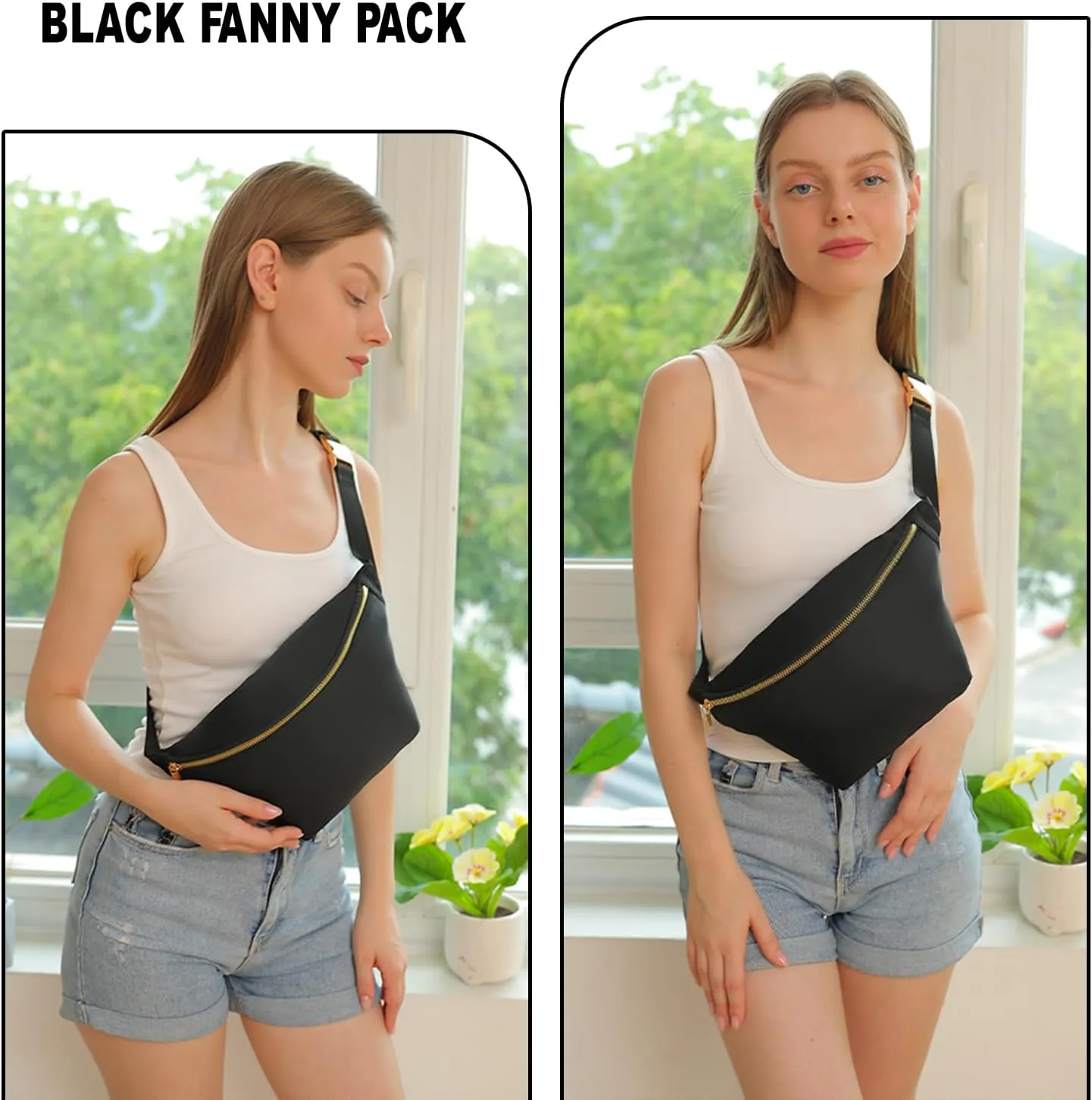 Waist Pack Crossbody Fanny Pack Nylon Belt Bag for Men Women Fashion Cross Body Bag (Black)