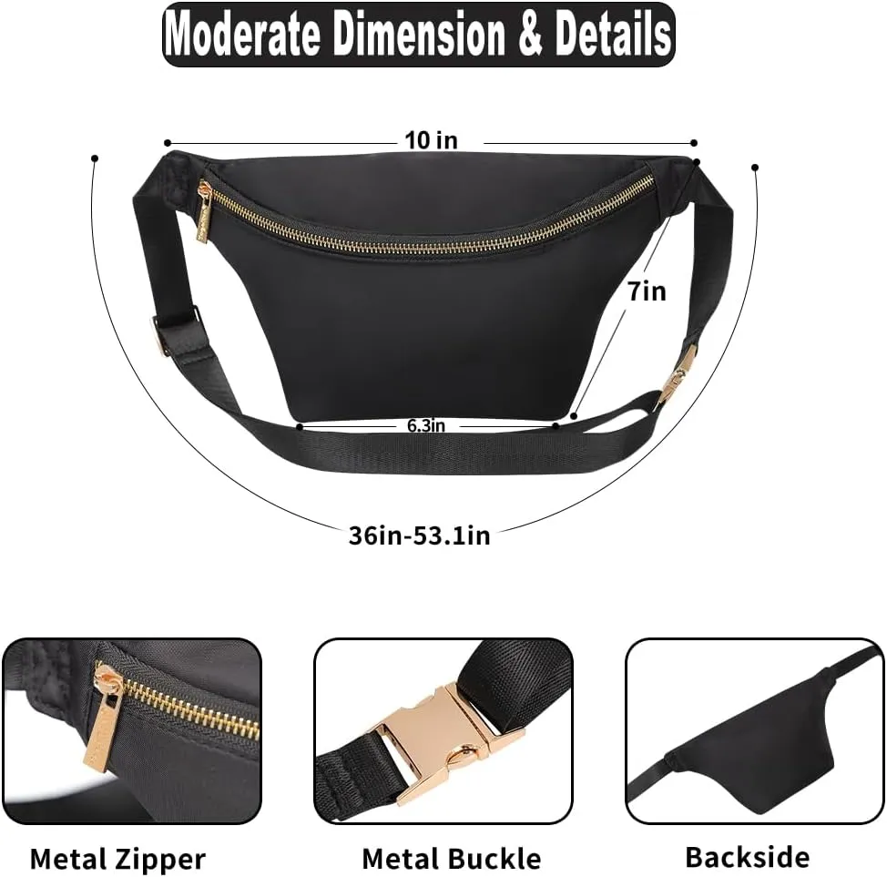 Waist Pack Crossbody Fanny Pack Nylon Belt Bag for Men Women Fashion Cross Body Bag (Black)