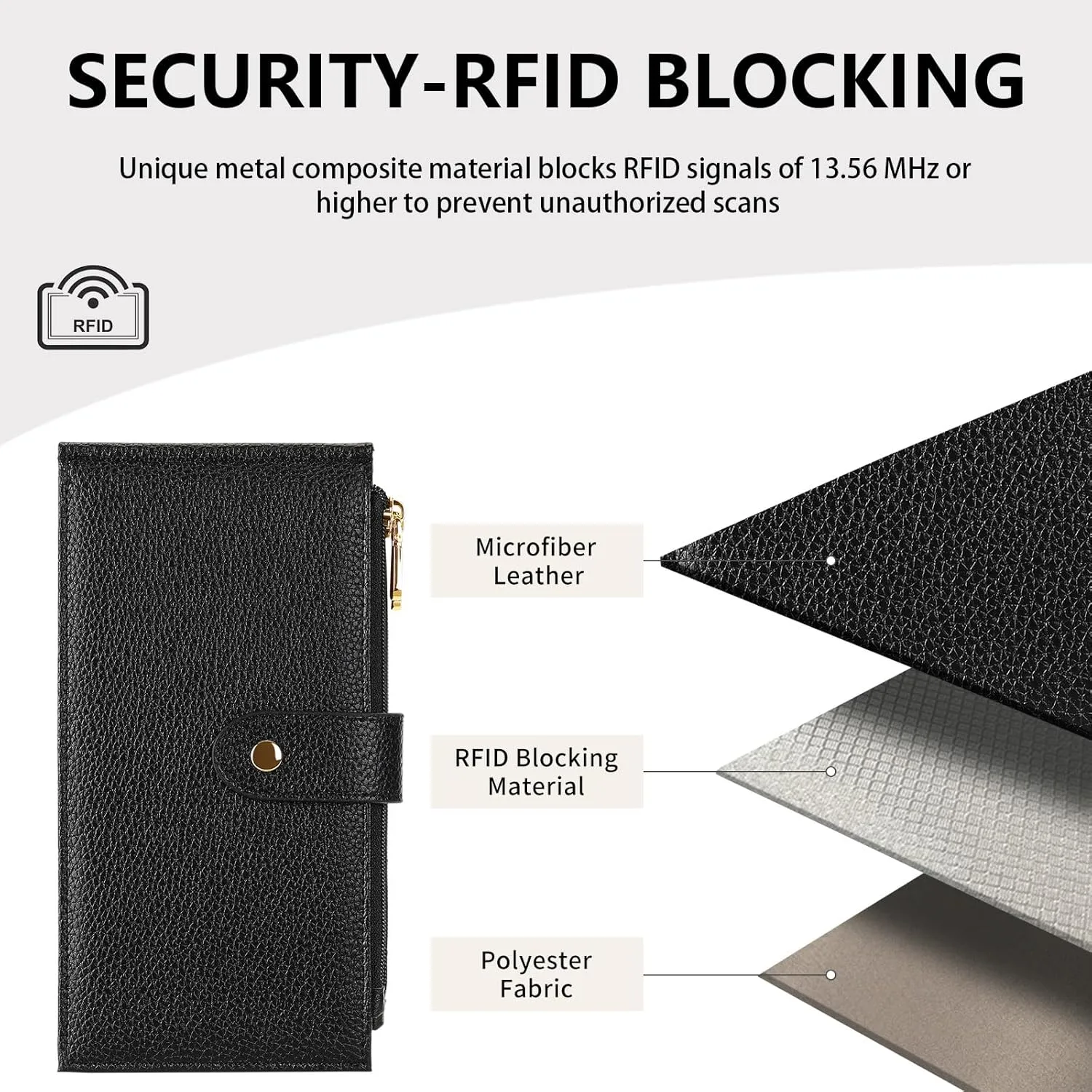 Wallet Women RFID Blocking Leather Large Bifold Multi Card Purse with Zipper Pocke Credit Card Holder