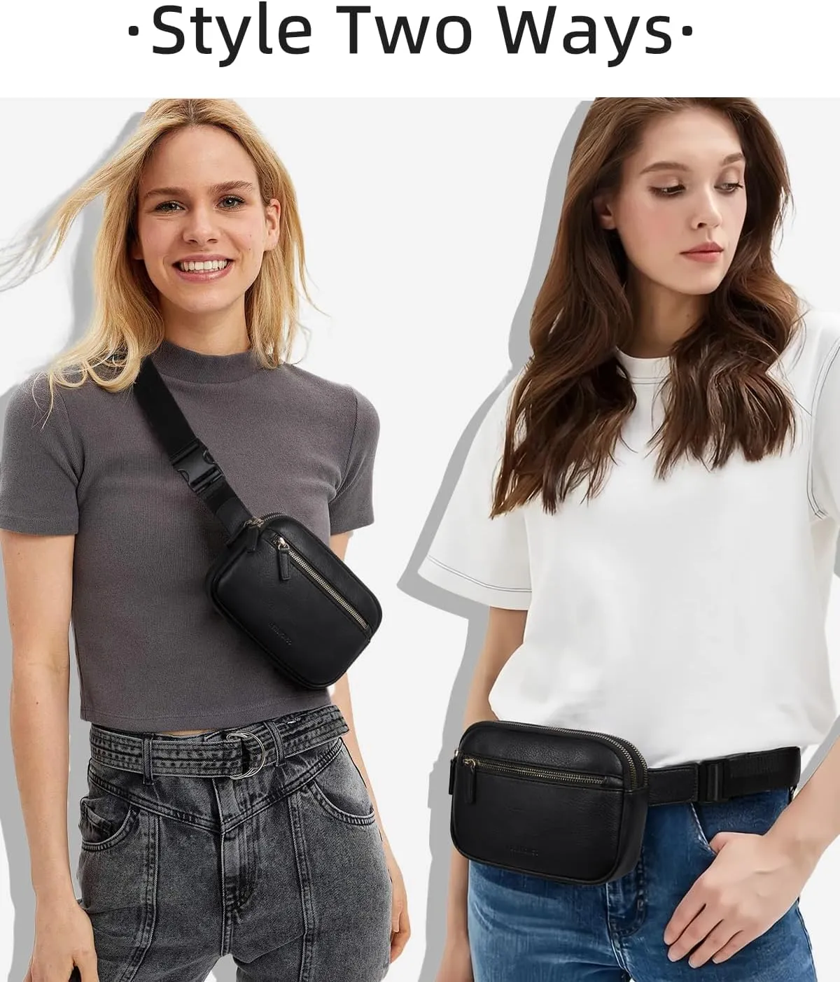 WESTBRONCO Fanny Packs for Women, Fashion Waist Packs with Adjustable Strap, PU Leather Belt Bag with Multi-Pockets, Small Crossbody Purse, Black