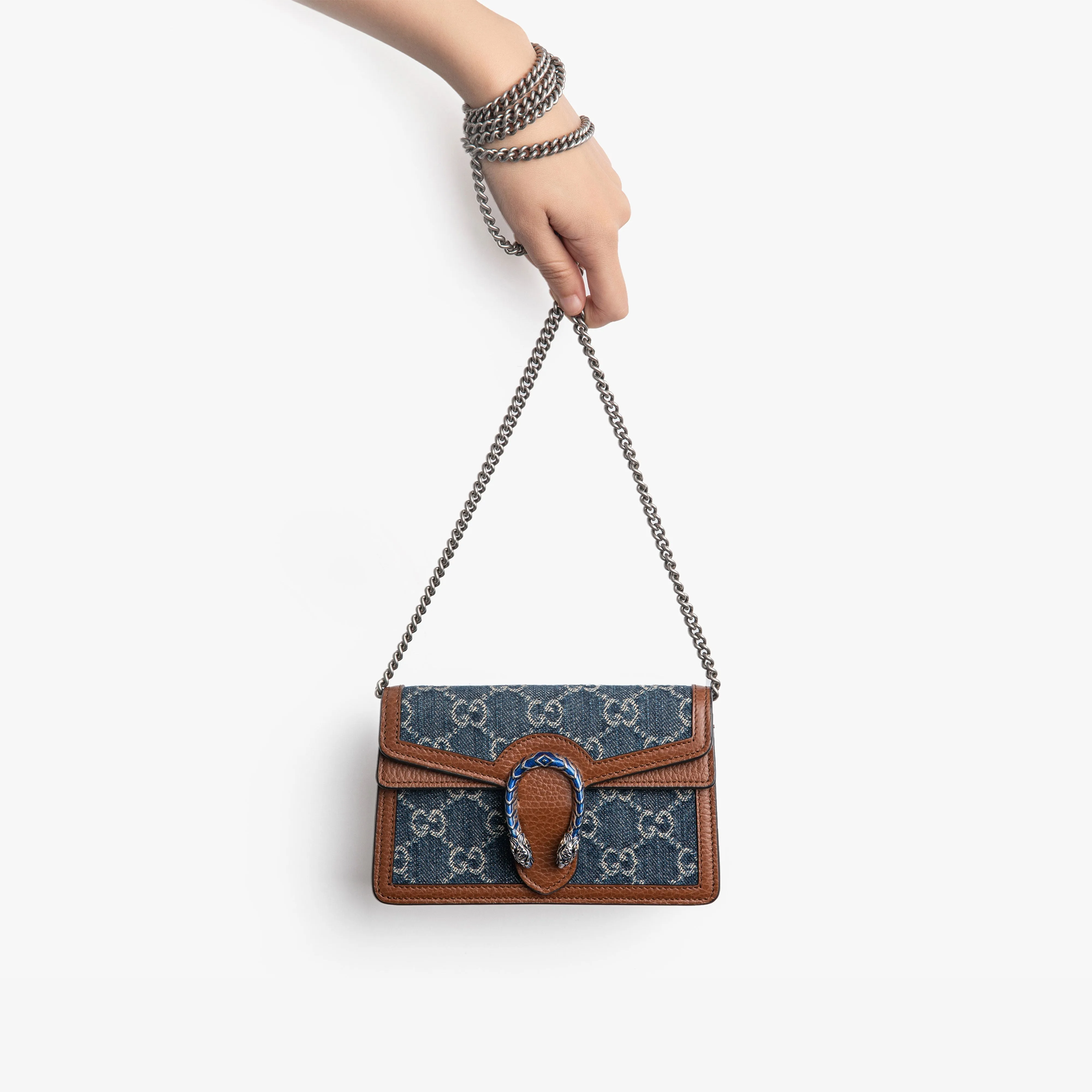 (WMNS) GUCCI Dionysus Logo Denim Messenger Bag Gray Blue / Brown Retro