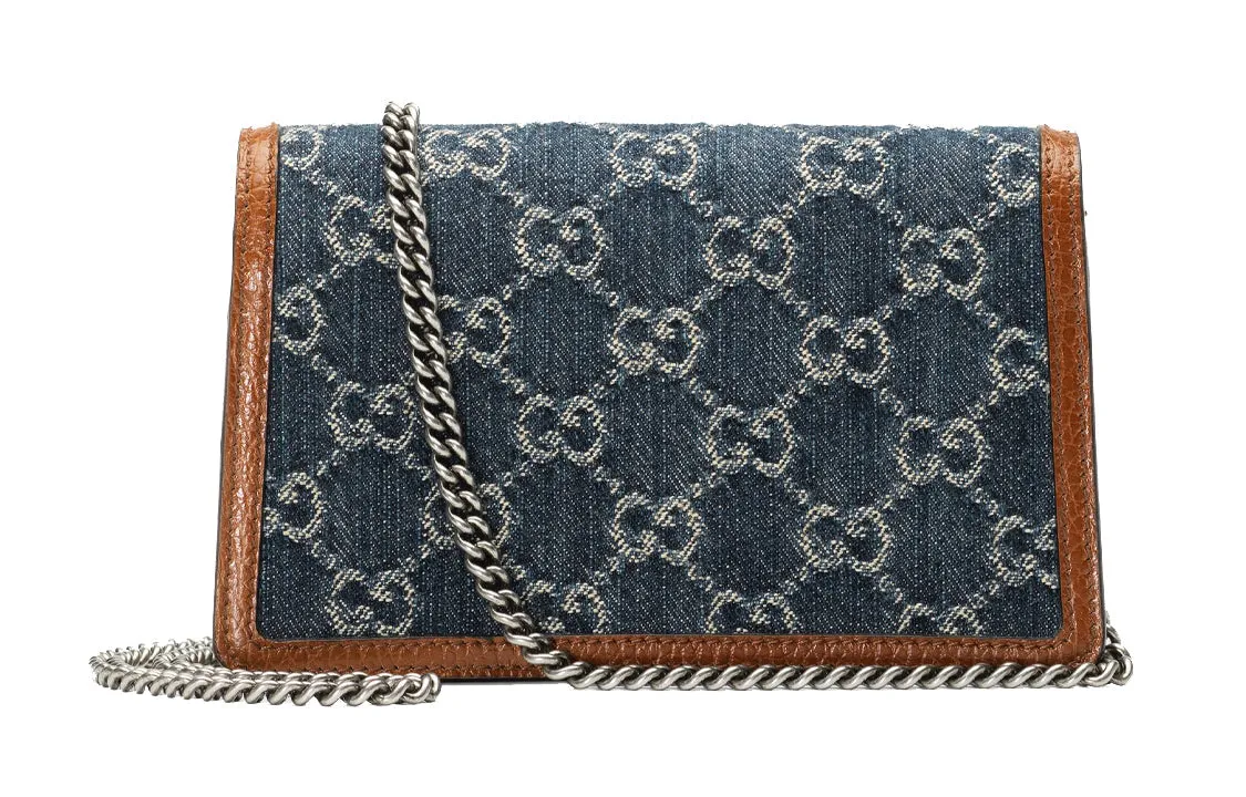 (WMNS) GUCCI Dionysus Logo Denim Messenger Bag Gray Blue / Brown Retro