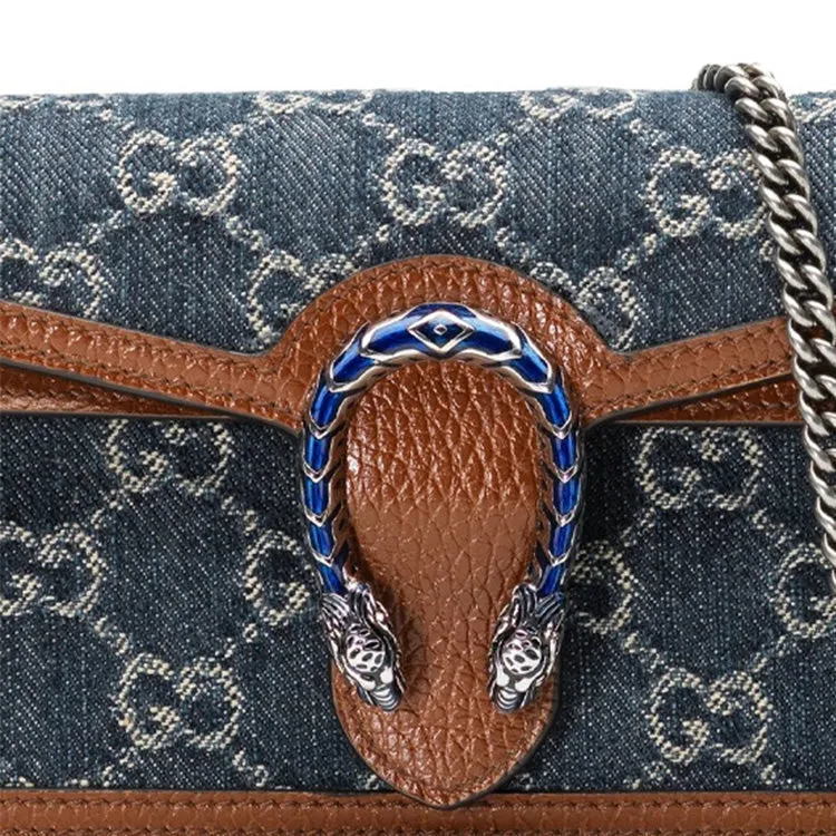 (WMNS) GUCCI Dionysus Logo Denim Messenger Bag Gray Blue / Brown Retro