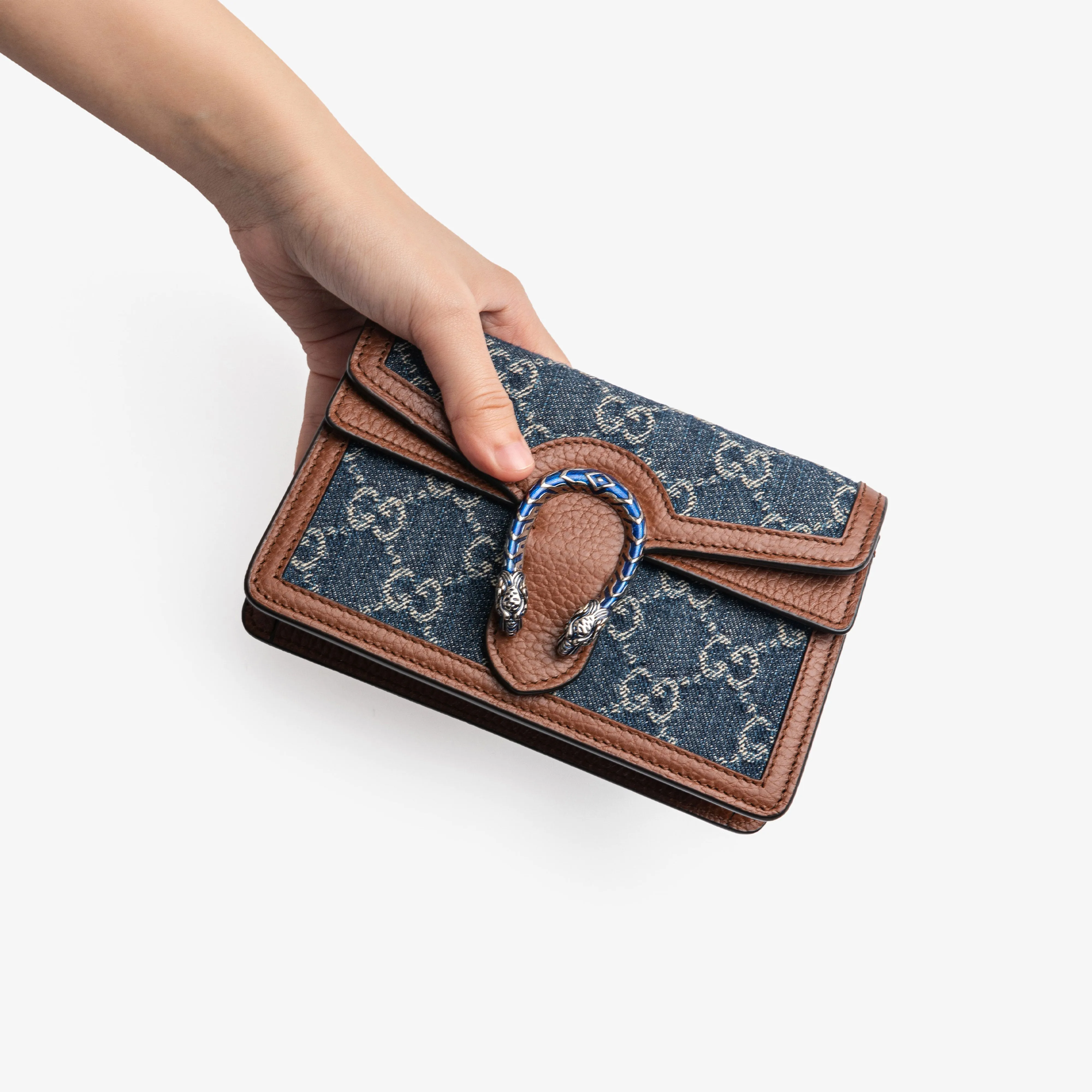(WMNS) GUCCI Dionysus Logo Denim Messenger Bag Gray Blue / Brown Retro