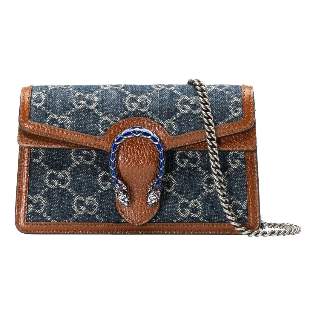 (WMNS) GUCCI Dionysus Logo Denim Messenger Bag Gray Blue / Brown Retro
