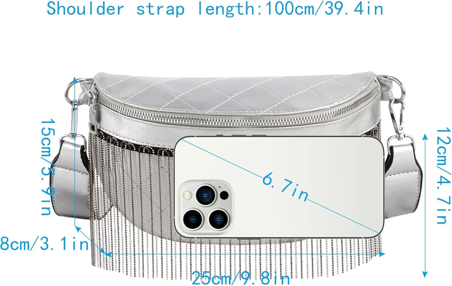 Women Girls Metal Tassel Faux Leather Fanny Pack Waist Bag Chest Bag Crossbody Shoulder Bag